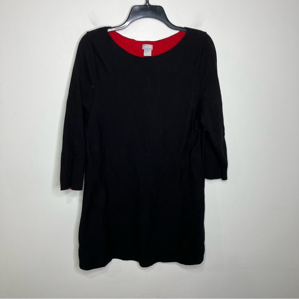 Chico's black sweater mini dress/tunic red fold over sleeves women's size large